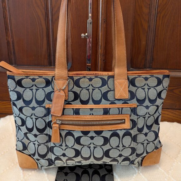 Coach vintage y2k 6082 blue signature tote bag leather - Picture 1 of 16